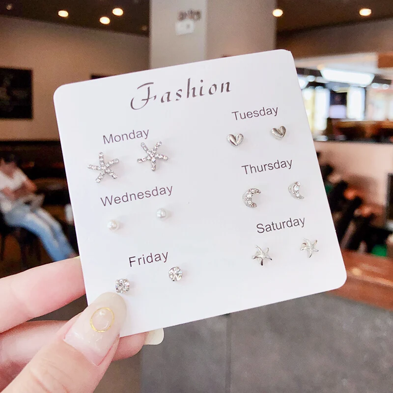 New S925 Silver Needle Stud Earrings Set for Women Girls Simple Cute Exquisite Mini Earrings Jewelry Gift Wholesale Direct Sales