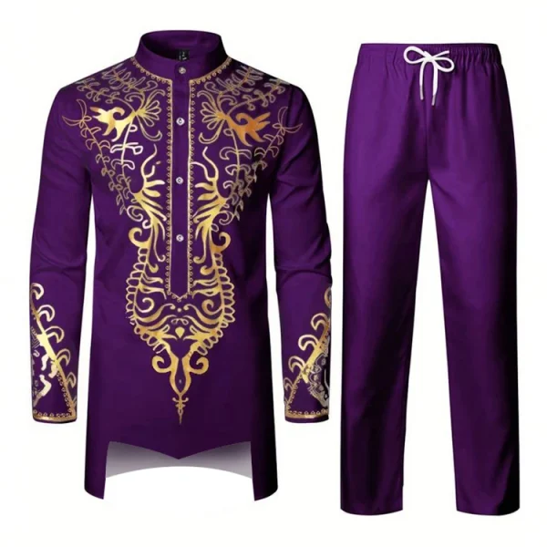 Muslim Robe Pattern Printing Black White Yellow Navy Blue Long-Sleeved Trousers The Traditional Dress of Arab Men 3D