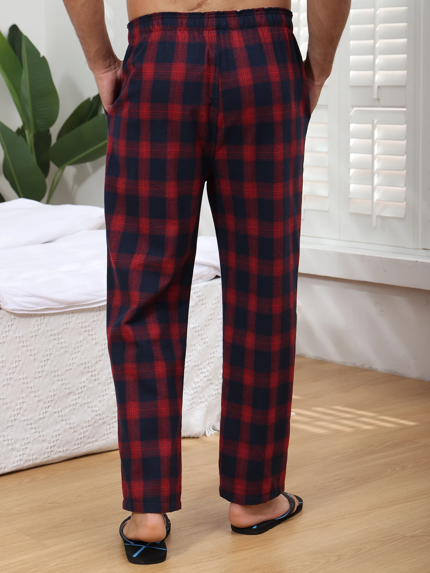 Summer Men's 100% Cotton Plaid Pajama Sleeping Pants, Breathable Long Pajama Pants with Elastic Waist for Homewear Outdoor