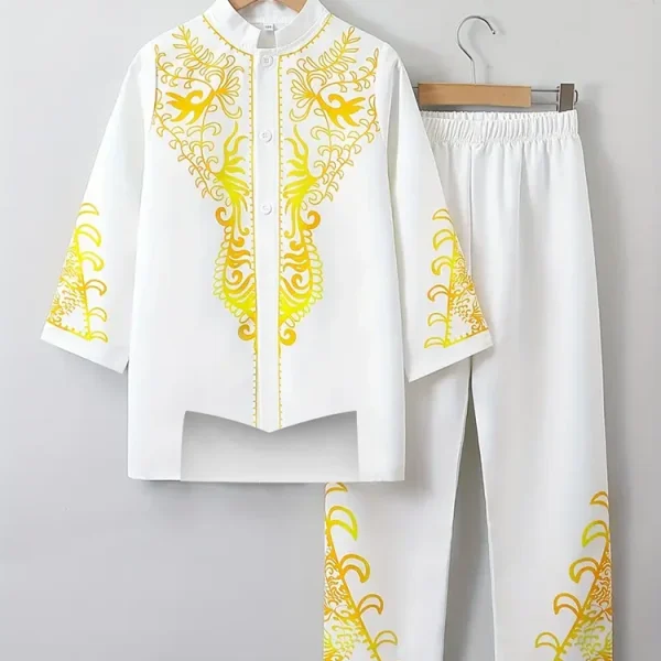 Muslim Robe Trousers The Traditional Dress of Arab Men 3D Pattern Printing Black White Yellow Navy Blue Long-Sleeved