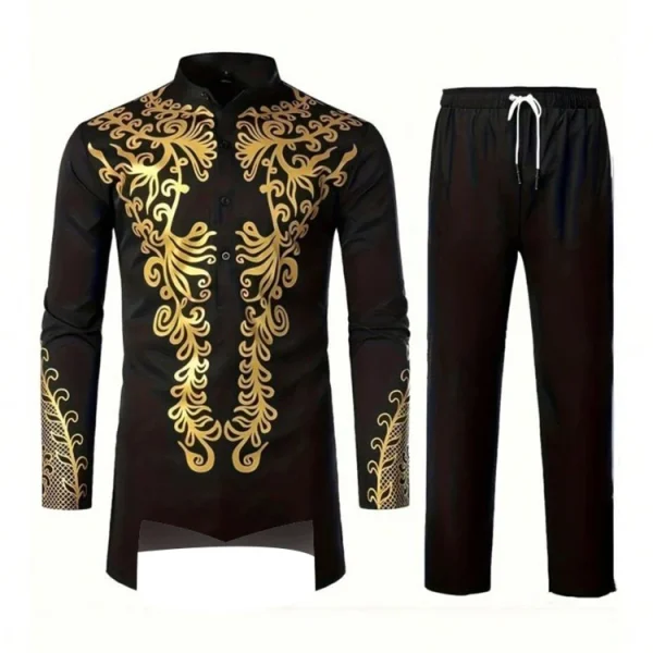 Muslim Robe Pattern 3D Printing Black White Yellow Navy Blue Long-Sleeved Trousers The Traditional Dress of Arab Men