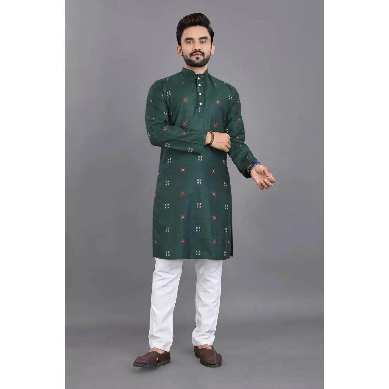 2025 men digital printed kurta vardha regular fit Mandarin collar long suitable All Occasions such wedding Hari Raya Aidilfitri