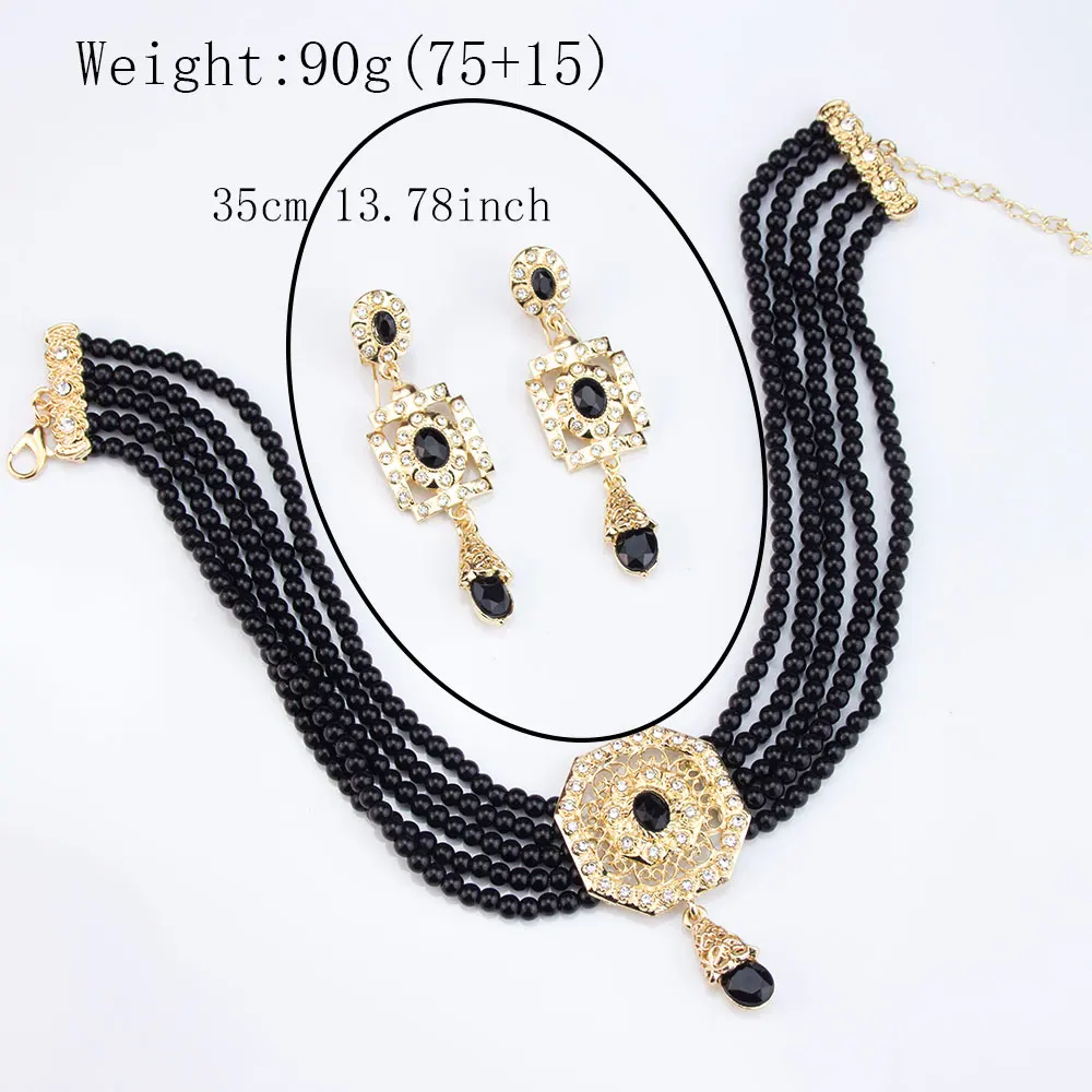 Sunspicems Algeria Beads Choker Necklace String Neck Chain Square Earring For Women Morocco Caftan Jewelry Arabic Bridal Bijoux