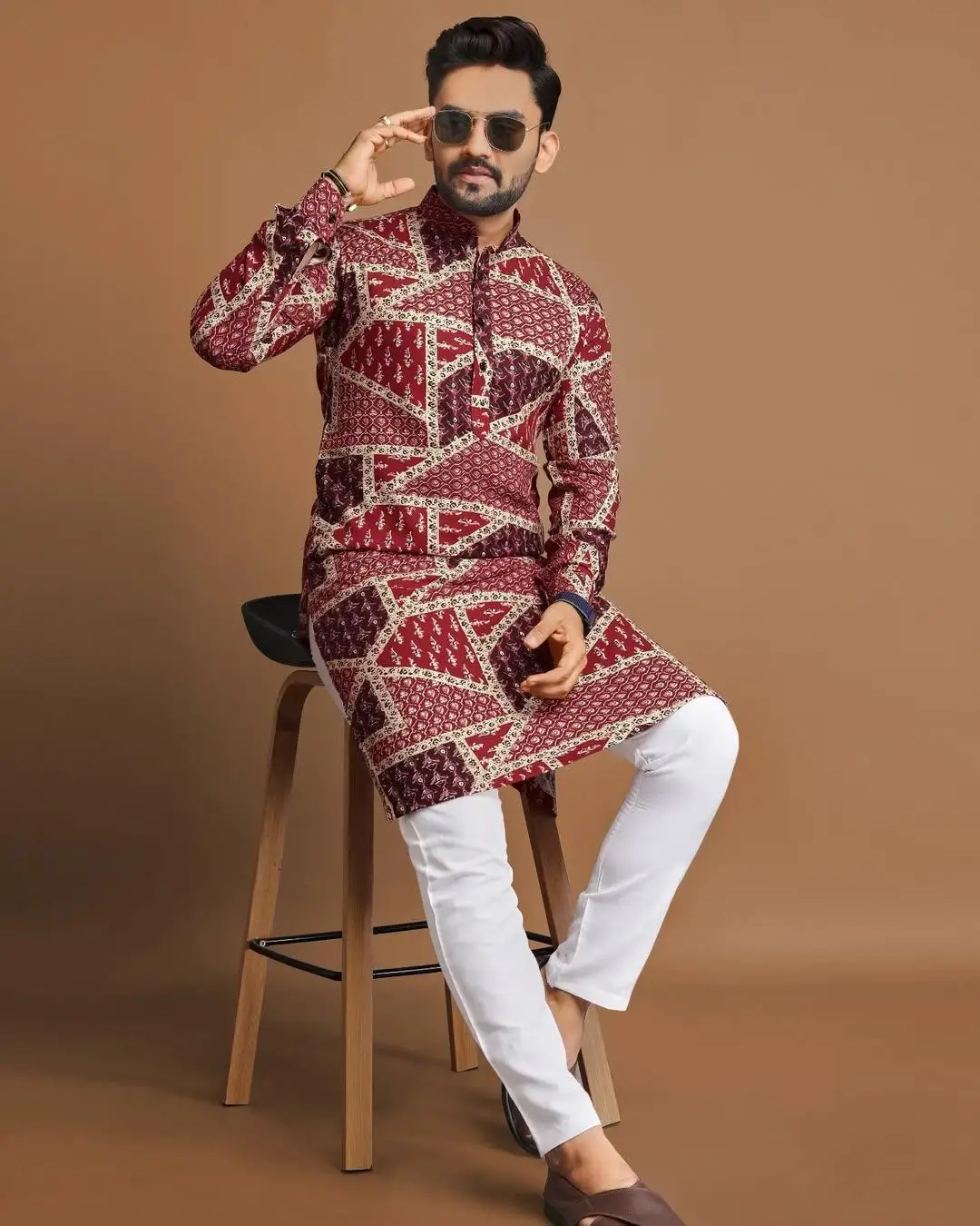 2025 men digital printed kurta vardha regular fit Mandarin collar long suitable All Occasions such wedding Hari Raya Aidilfitri