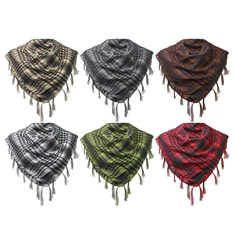 Houndstooth Scarf Plaid Hijab Bandana Hiking Scarves Arab Tactical Elegant Womens Shawl Shemagh Light Tassel For Men 100X100cm