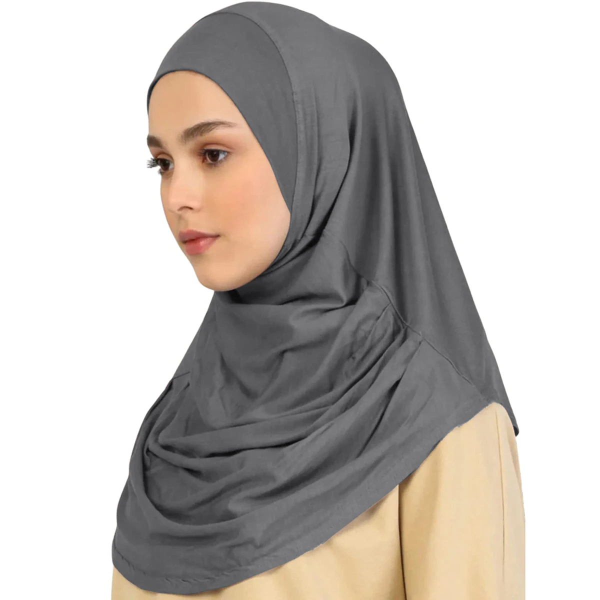 New Ready To Go wear Instant Hijab for Women Solid Color Hemp Headscarf Neck Cover Sports Hijabs Pinless Islam Shawls and Wraps