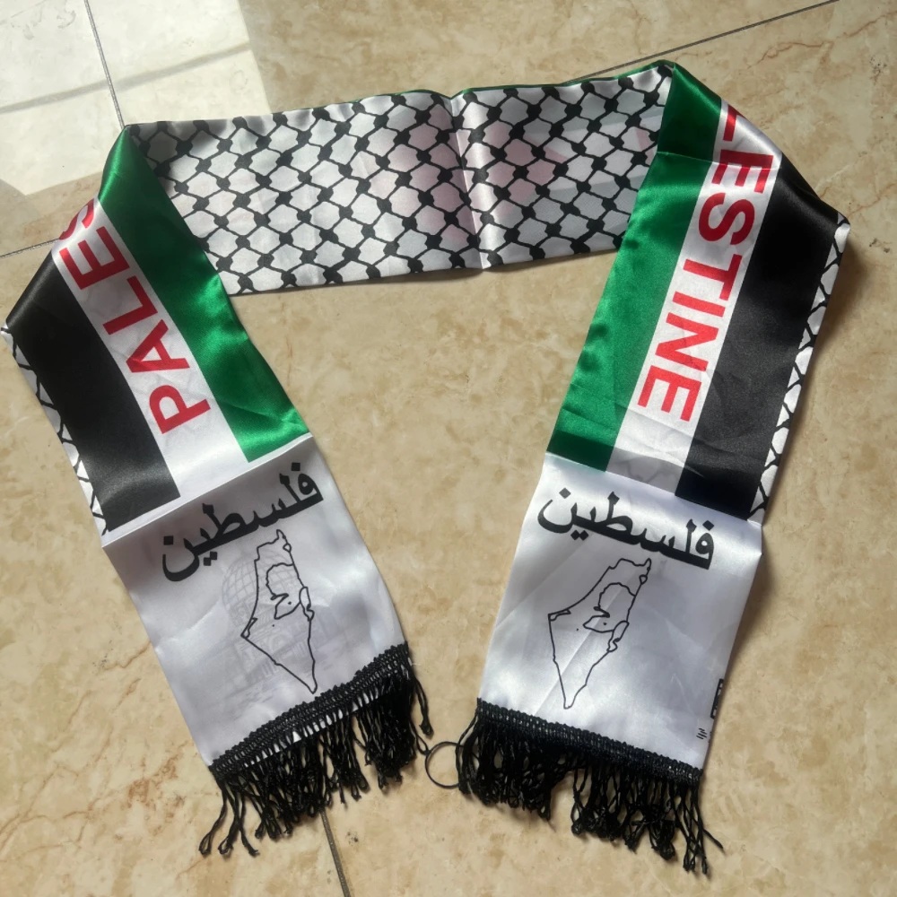 Palestine Scarf 130cm * 14cm Printed Satin Face National Day Flag Palace Map Scarf Shawl Over