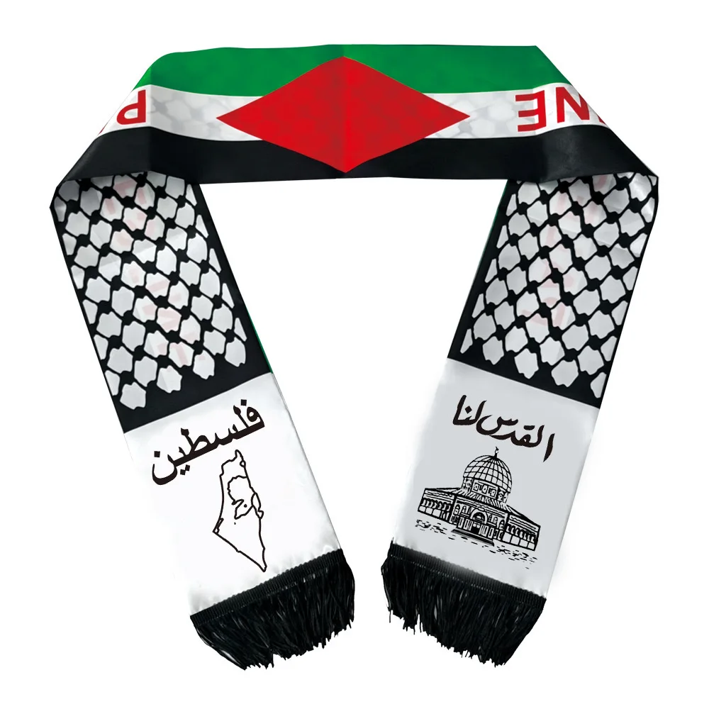 Palestine Scarf 130cm * 14cm Printed Satin Face National Day Flag Palace Map Scarf Shawl Over