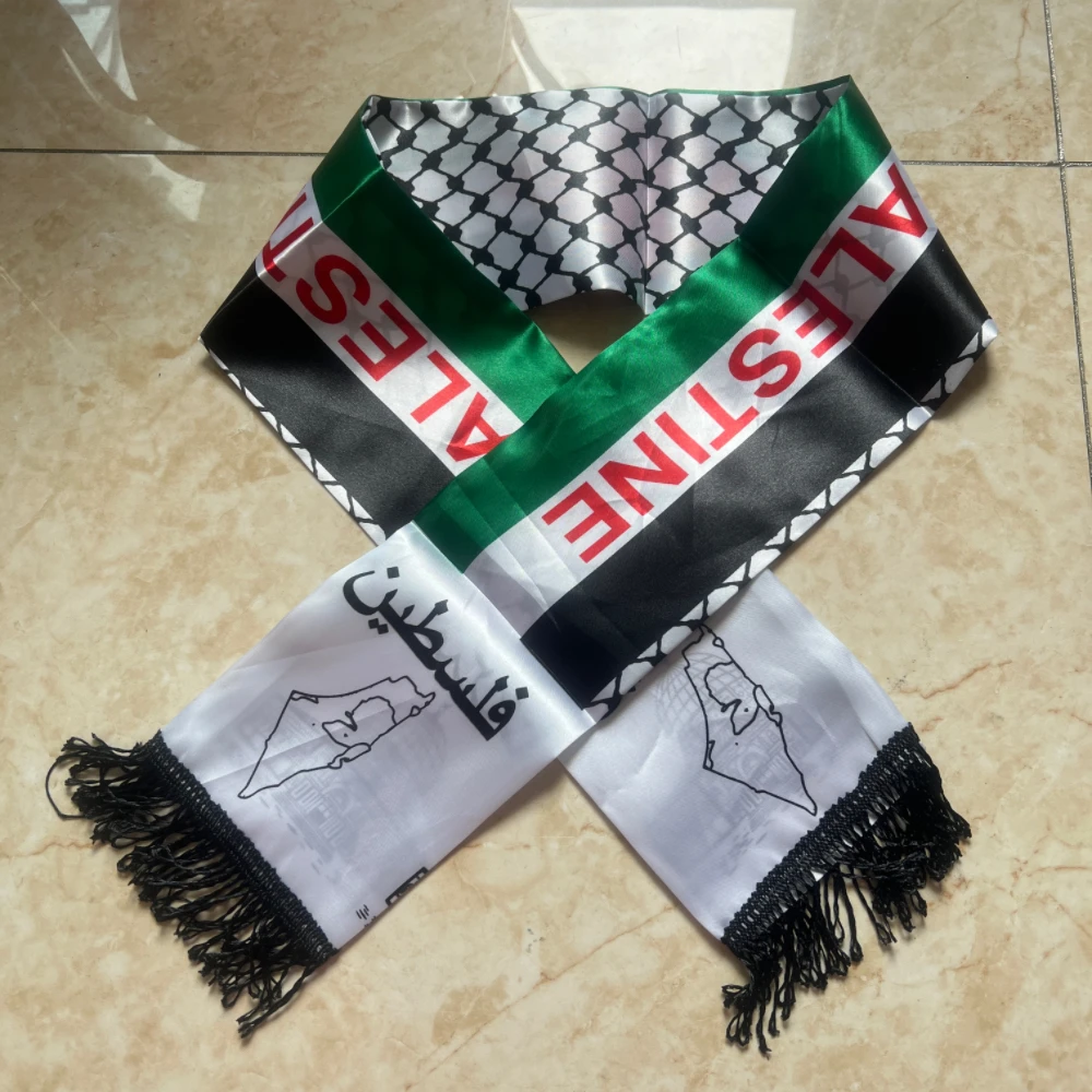 Palestine Scarf 130cm * 14cm Printed Satin Face National Day Flag Palace Map Scarf Shawl Over