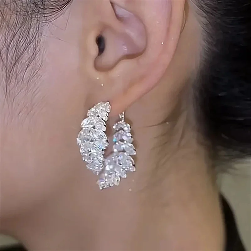 2024 New Fashion Trend Unique Design Elegant and Exquisite Zircon Leaf Earrings For Women Jewelry Wedding Party Premium Gifts