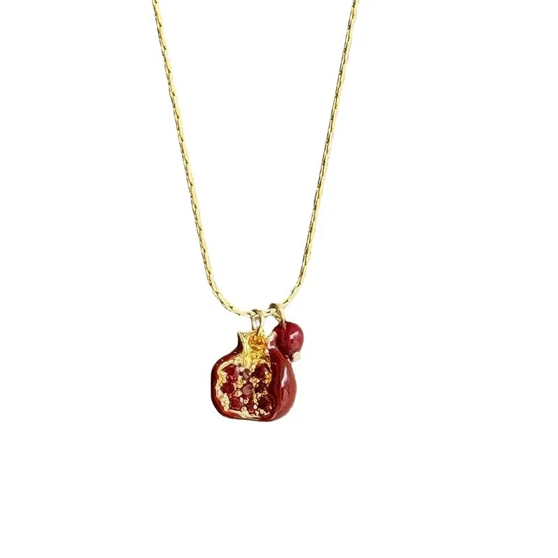 2025 New Trendy Red Pomegranate Pendant Necklace for Women Sweet Cute Fruit Clavicle Chain Charm Earrings Choker Jewelry Gift