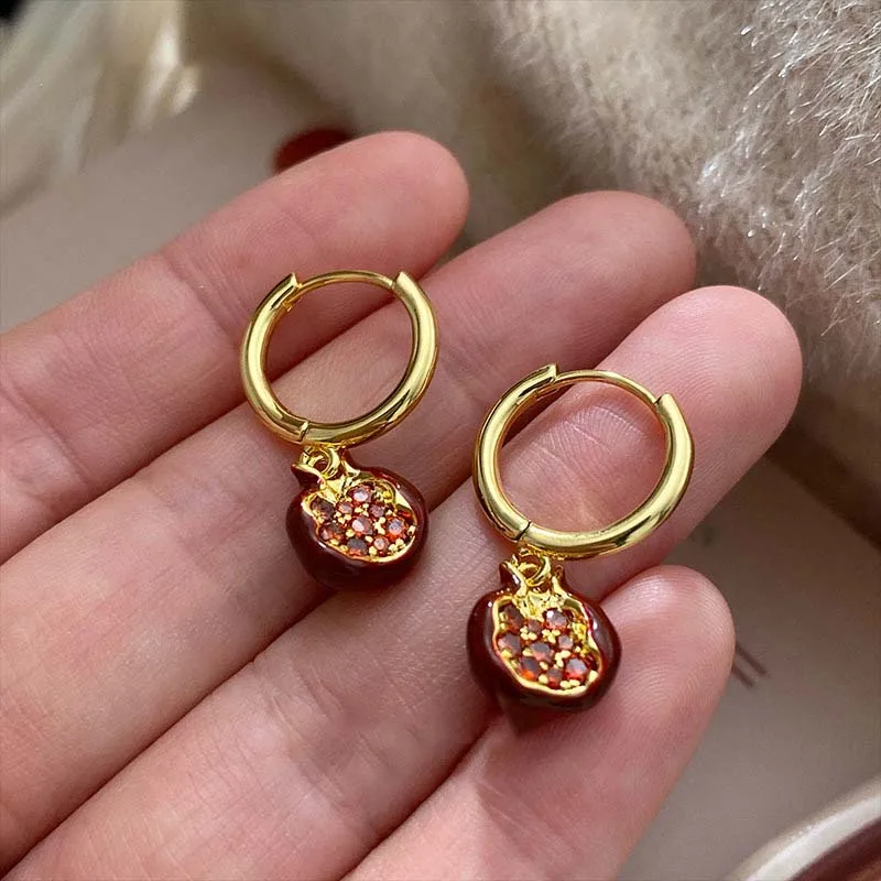 2025 New Trendy Red Pomegranate Pendant Necklace for Women Sweet Cute Fruit Clavicle Chain Charm Earrings Choker Jewelry Gift