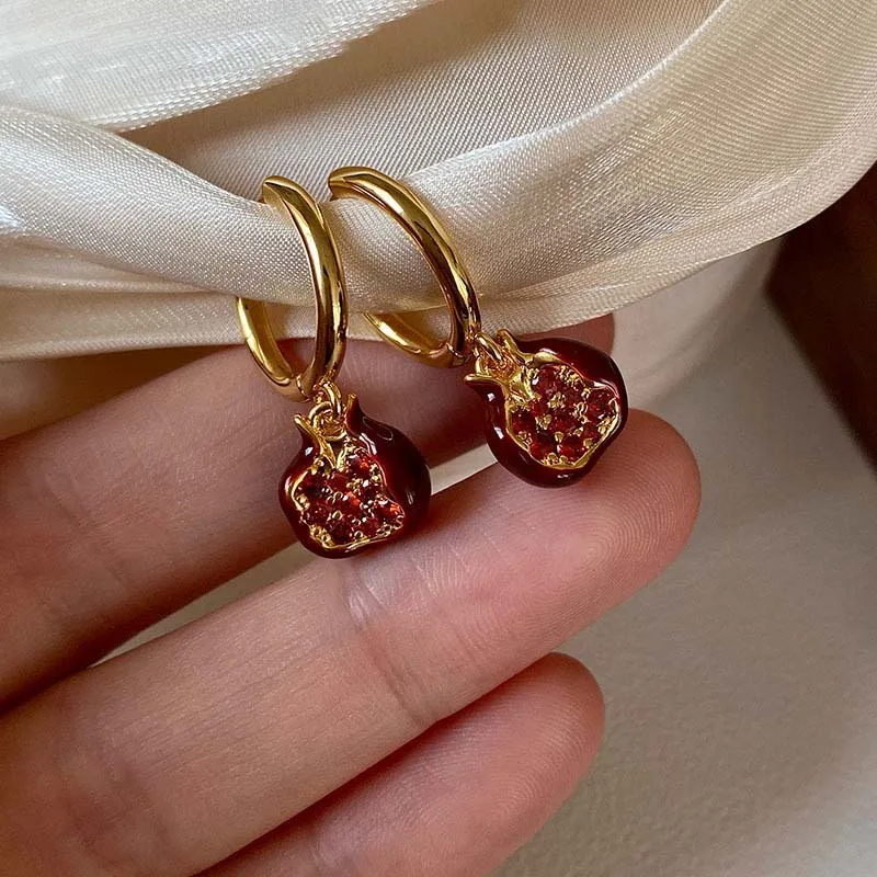 2025 New Trendy Red Pomegranate Pendant Necklace for Women Sweet Cute Fruit Clavicle Chain Charm Earrings Choker Jewelry Gift