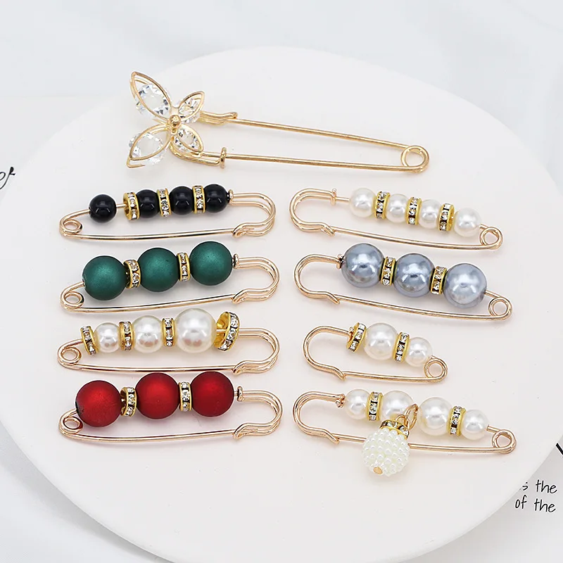 Women New Cute Imitation Pearl Rhinestone Brooch Anti-lighting Skirt Waist Pin Fashion Jewelry Accessories Gifts