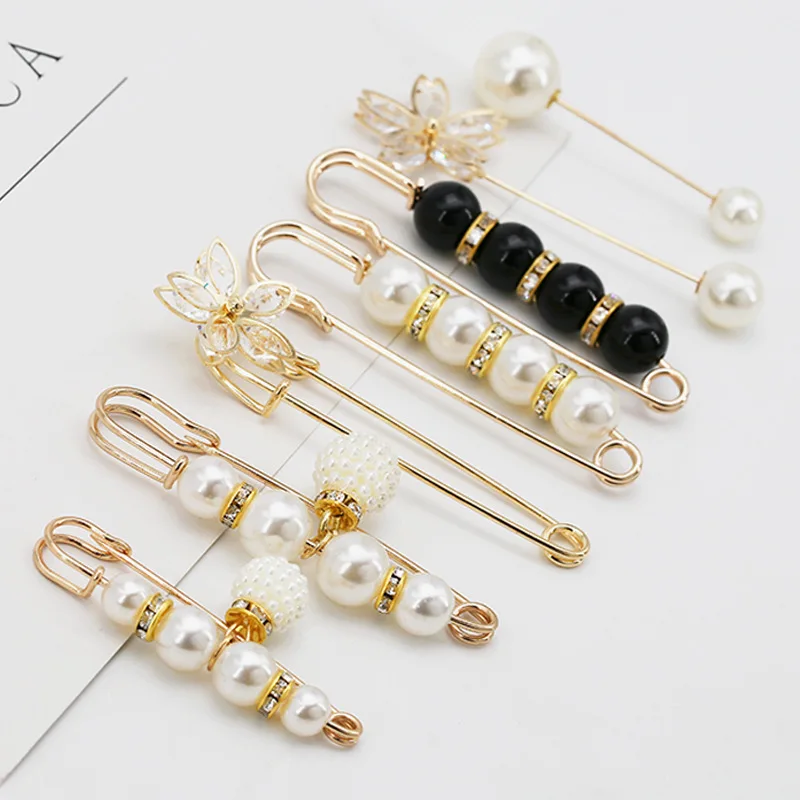 Women New Cute Imitation Pearl Rhinestone Brooch Anti-lighting Skirt Waist Pin Fashion Jewelry Accessories Gifts