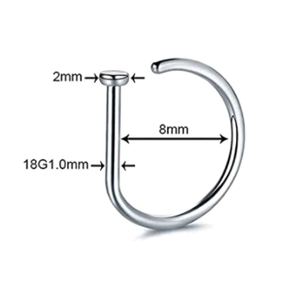 Curved Barbells Fake Nose Piercing 18G D Shaped Tragus Helix Stud Earring Hoop Septum Stainless Steel Ring Nostril Body Jewelry