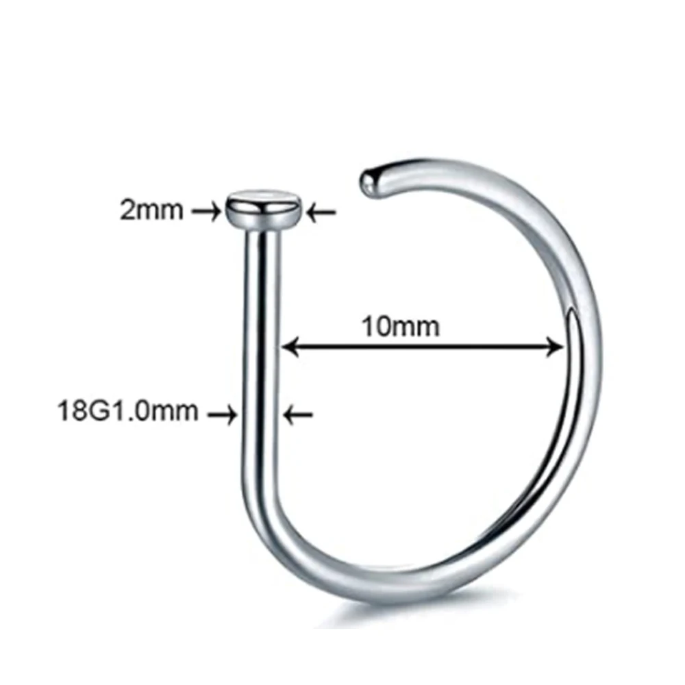 Curved Barbells Fake Nose Piercing 18G D Shaped Tragus Helix Stud Earring Hoop Septum Stainless Steel Ring Nostril Body Jewelry