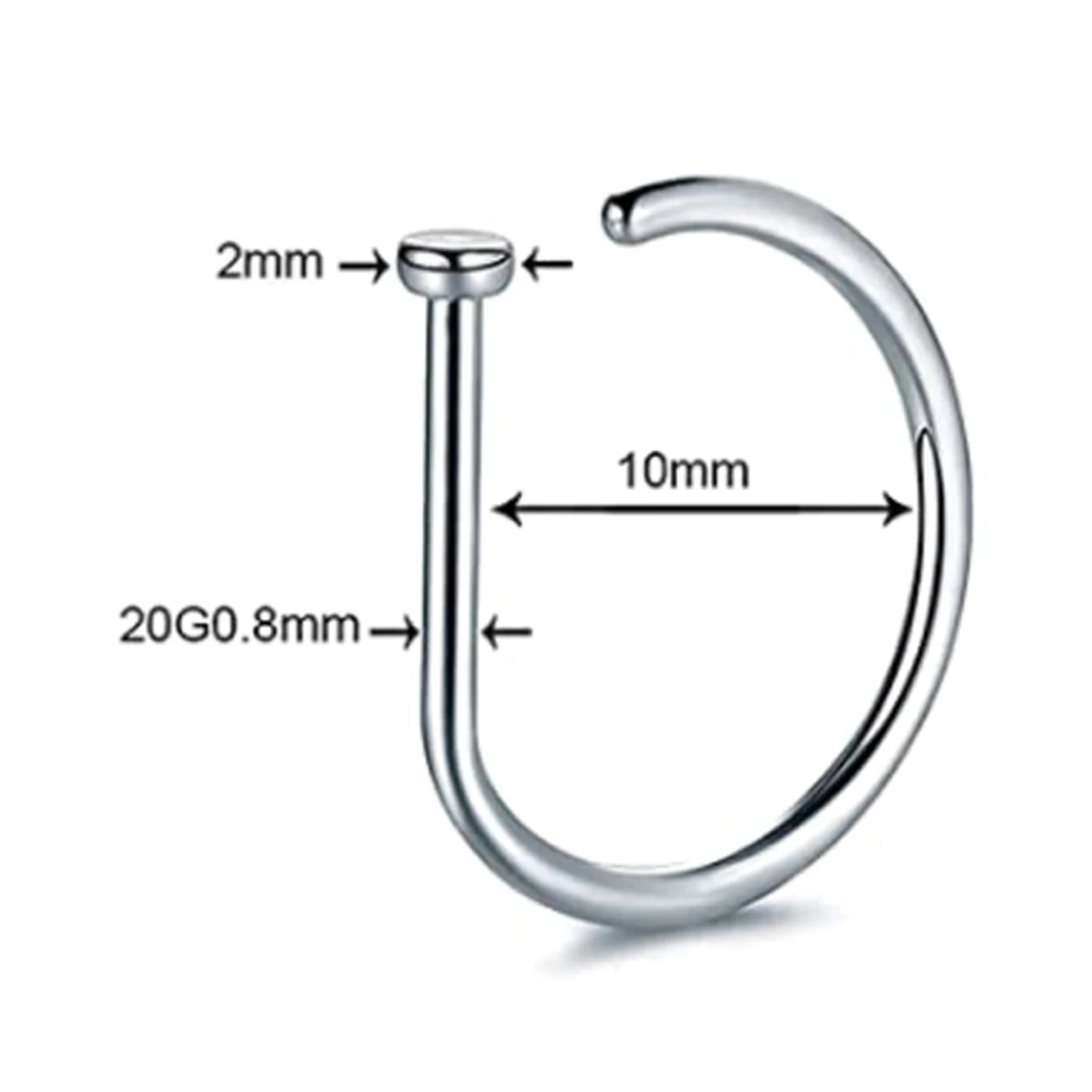 Curved Barbells Fake Nose Piercing 18G D Shaped Tragus Helix Stud Earring Hoop Septum Stainless Steel Ring Nostril Body Jewelry
