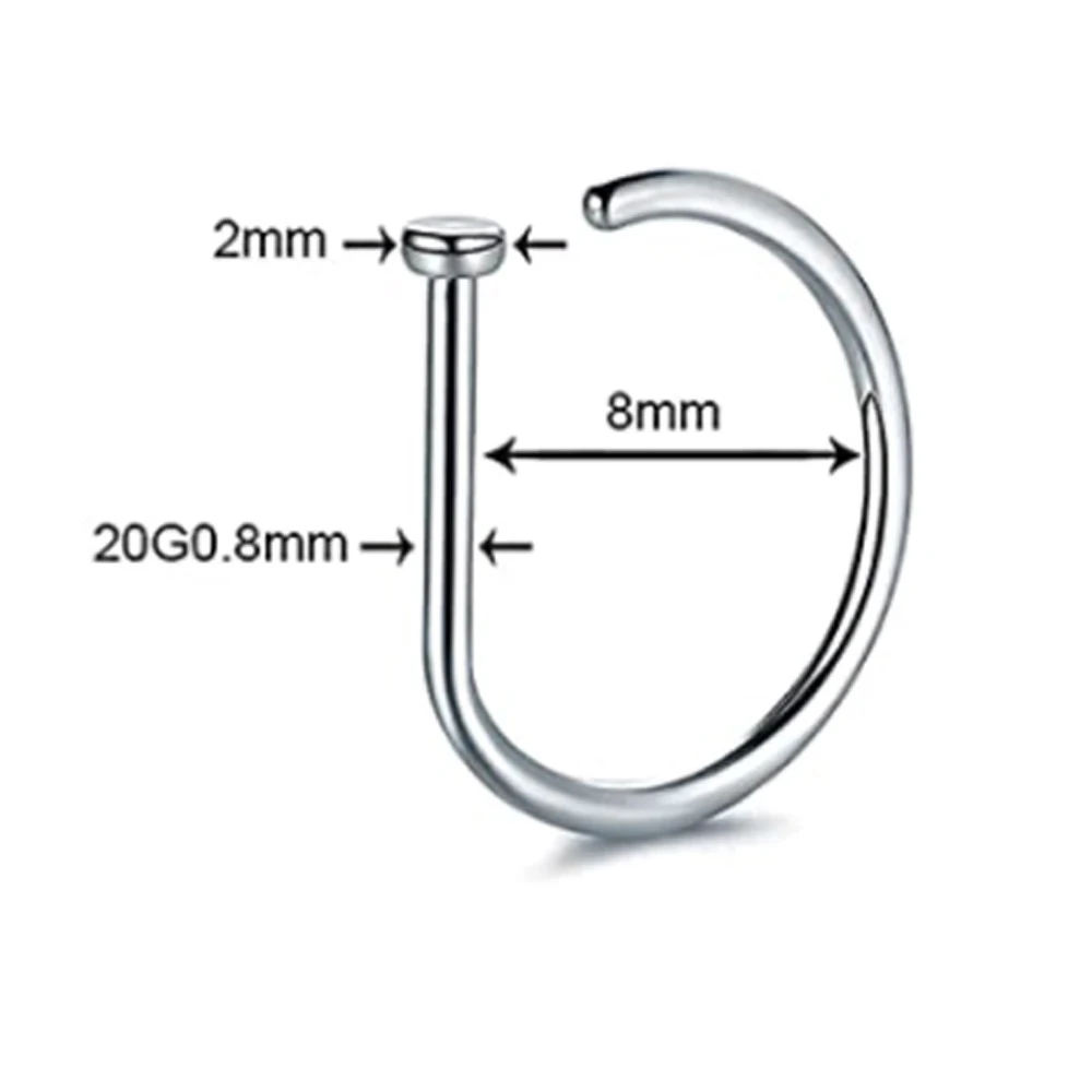 Curved Barbells Fake Nose Piercing 18G D Shaped Tragus Helix Stud Earring Hoop Septum Stainless Steel Ring Nostril Body Jewelry