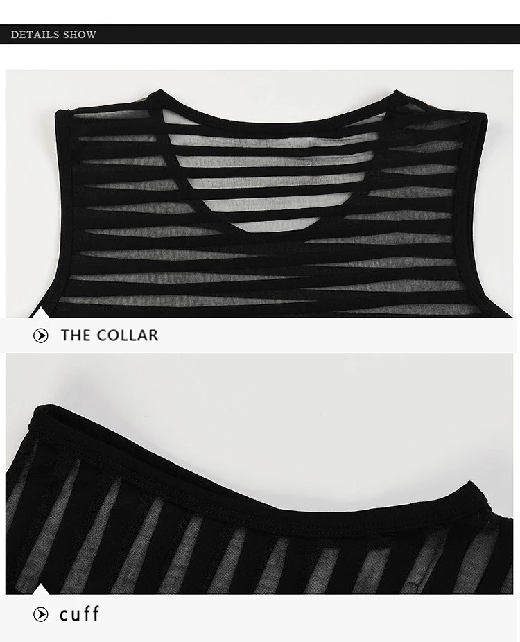 Striped Transparent Tank Top Black Sexy Mesh Tops Men Clothing Gym Quick Dry Vests Fashion Casual Summer Sleeveless Solid Top