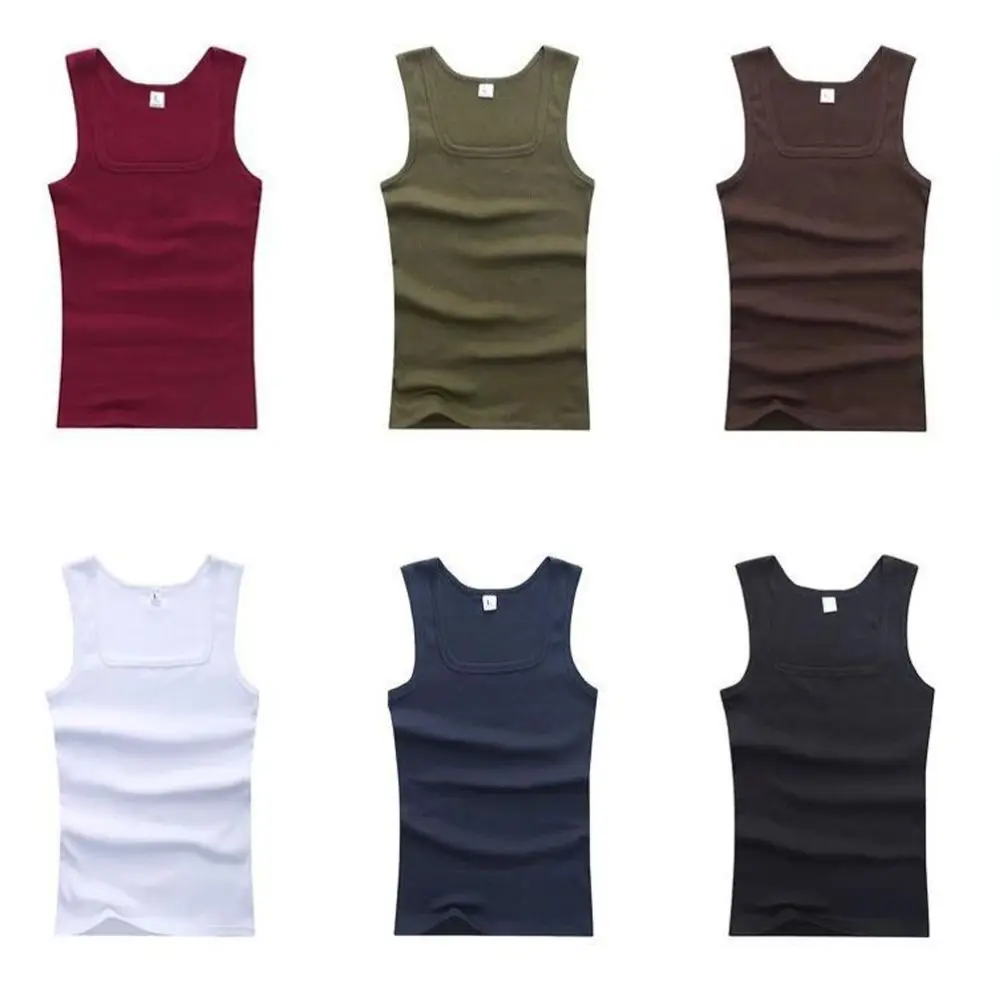 Women Solid Square Neck Ribbed Tank Top Camisole Men Clothing Singlets Basic Elastic Tank Tops Sleeveless Fitness Men Vest Hot