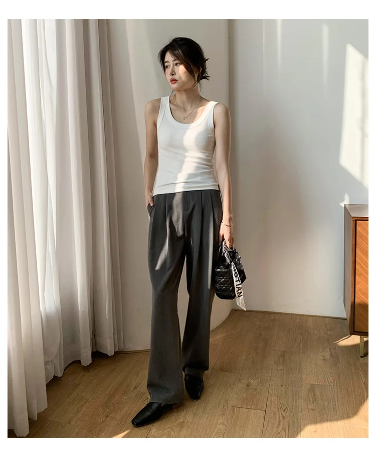 Summer Women White Tank Top Sleeveless Tight Ribbed Female Black Knit Vest Wide Strap Simple Casual Fitness Basic Solid Clothing