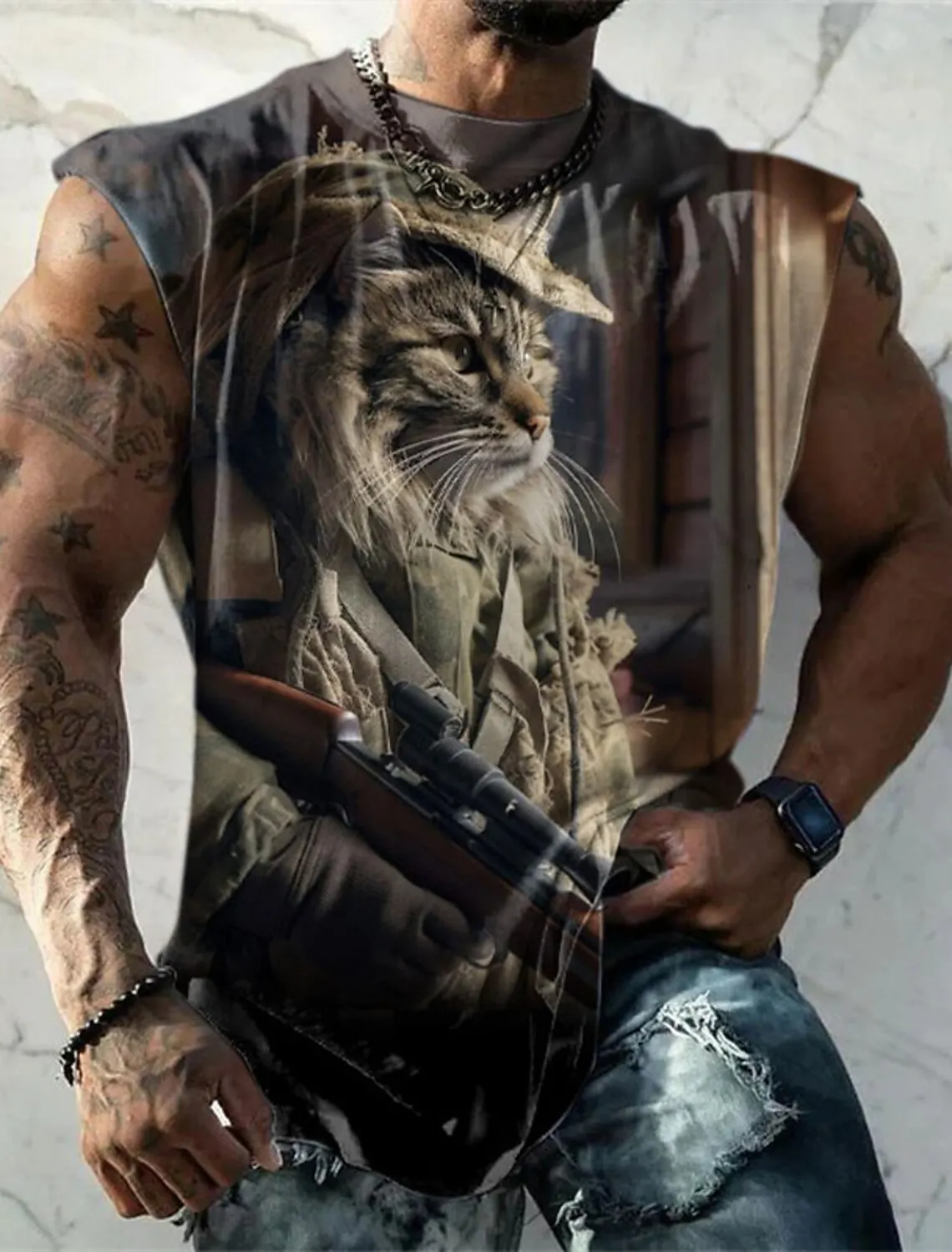 2023 Fashion Muscle Men's Tank Top Sleeveless Men's Athletic Daily Fitness T Shirt Brown Crew Neck Shirt Four Seasons Clothing