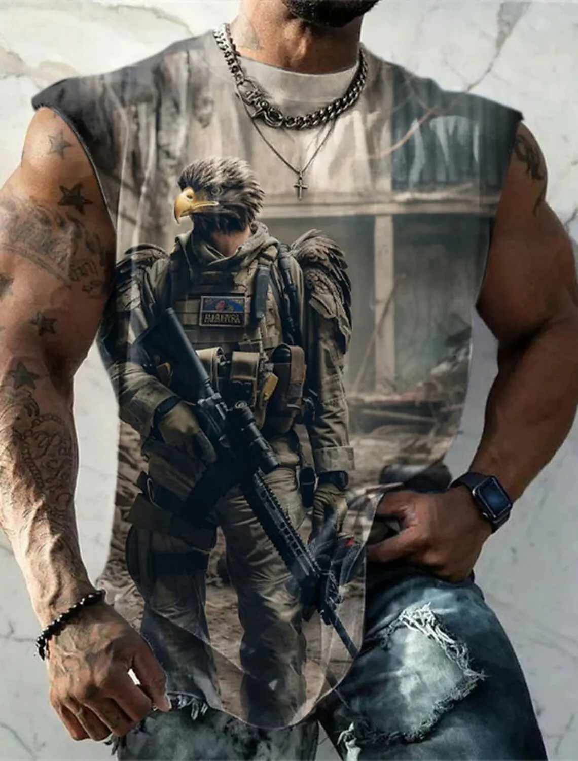 2023 Fashion Muscle Men's Tank Top Sleeveless Men's Athletic Daily Fitness T Shirt Brown Crew Neck Shirt Four Seasons Clothing