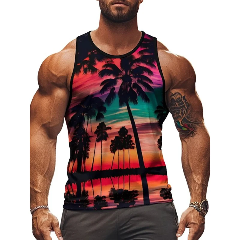 Summer Fashion Hawaii Style Graphic Tank Top For Men Fashion Trend Street Breathable Vest Novel Design 3D Print T-shirt Mens