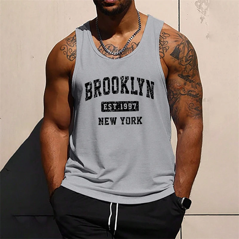 Simple Fashion Brooklyn Letters Tank Tops For Men Trend Summer Sleeveless 3D Printed Vest Loose Streetwear Breathable Gym Tops