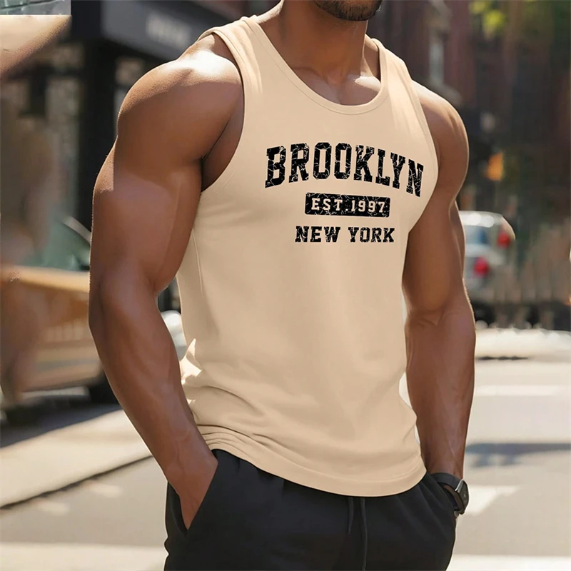 Simple Fashion Brooklyn Letters Tank Tops For Men Trend Summer Sleeveless 3D Printed Vest Loose Streetwear Breathable Gym Tops