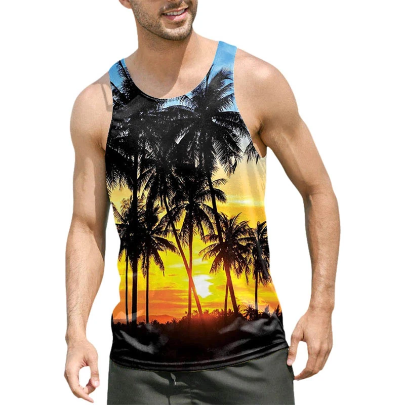 Tropical Palm Tree 3D Print Tank Top Men Women Tank Top Beach Coconut Tree Pattern Vest Casual Hawaii Vintage Sleeveless T-shirt