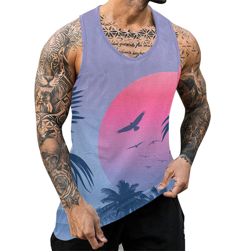 Tropical Palm Tree 3D Print Tank Top Men Women Tank Top Beach Coconut Tree Pattern Vest Casual Hawaii Vintage Sleeveless T-shirt