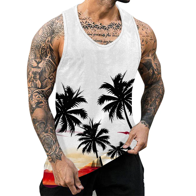 Tropical Palm Tree 3D Print Tank Top Men Women Tank Top Beach Coconut Tree Pattern Vest Casual Hawaii Vintage Sleeveless T-shirt