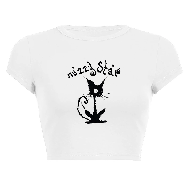 2025 Harajuku Y2K Women's Tank Top Casual Female White Crop Tops Short Sleeve Loose Solid Color Tees Vest Summer Streetwear