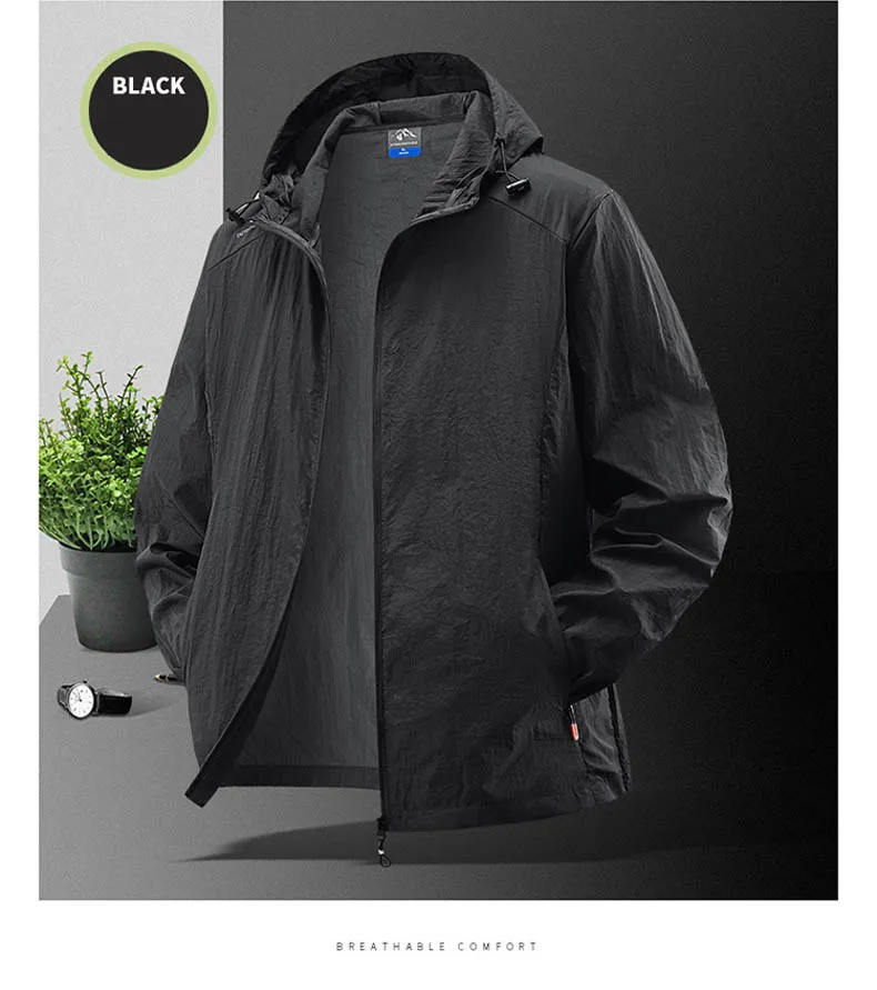 Summer Waterproof Hiking Jackets Men Fishing Cycling Hooded Gym Sports Running Coat Outdoor Sun-Protective Thin Jacket Clothing