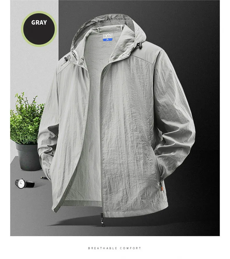 Summer Waterproof Hiking Jackets Men Fishing Cycling Hooded Gym Sports Running Coat Outdoor Sun-Protective Thin Jacket Clothing