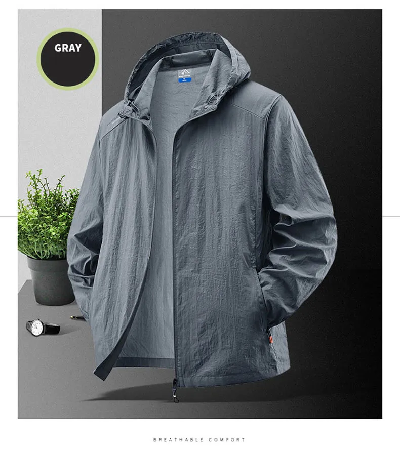 Summer Waterproof Hiking Jackets Men Fishing Cycling Hooded Gym Sports Running Coat Outdoor Sun-Protective Thin Jacket Clothing