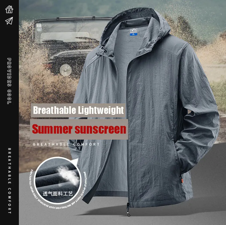 Summer Waterproof Hiking Jackets Men Fishing Cycling Hooded Gym Sports Running Coat Outdoor Sun-Protective Thin Jacket Clothing