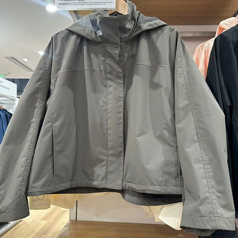 Windproof Stand Collar Jacket Women's Outdoor Casual Hooded Thin Coat Jacket