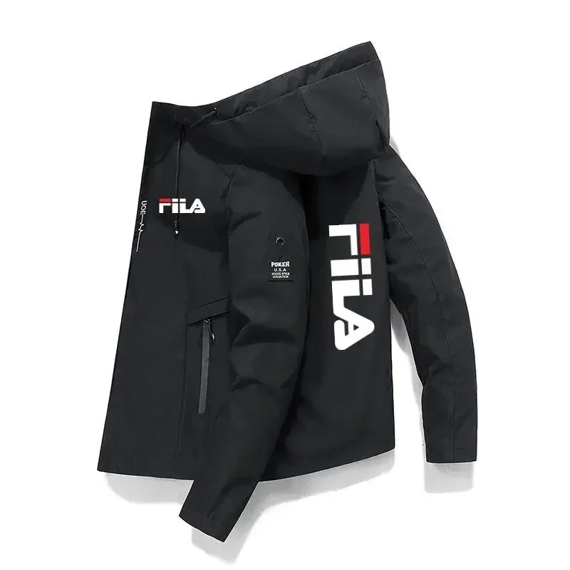 New men's hooded coat for Spring and autumn 2025, suitable for trendy outdoor hiking and jogging. A large-sized sport jacket wit