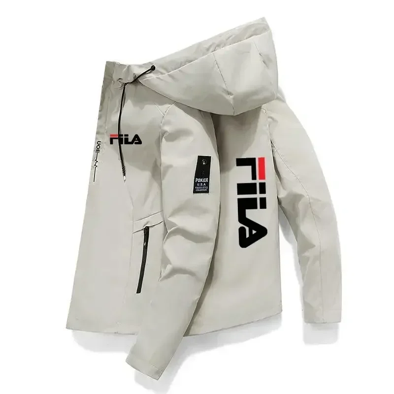 New men's hooded coat for Spring and autumn 2025, suitable for trendy outdoor hiking and jogging. A large-sized sport jacket wit