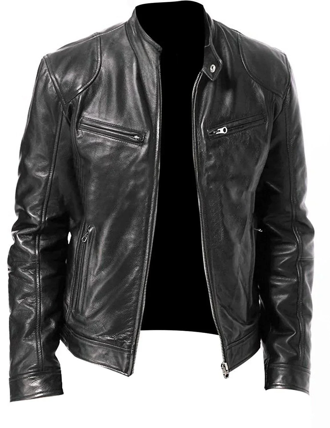 Men's Leather Jacket Bomber Motorcycle Biker Pu Leather Casual Loose Fit Faux Jacket for Men
