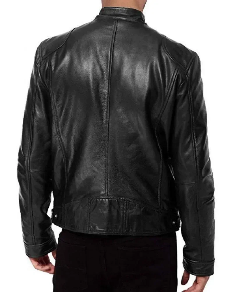 Men's Leather Jacket Bomber Motorcycle Biker Pu Leather Casual Loose Fit Faux Jacket for Men