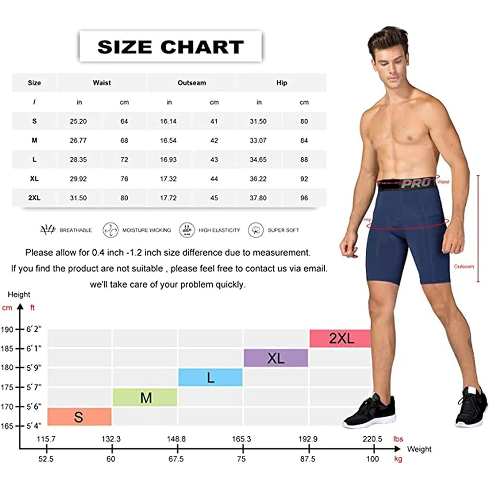Men's Sports Compression Shorts with Pockets Gym Workout Polyester Boxer Briefs Running Basketball Bike Athletic Short