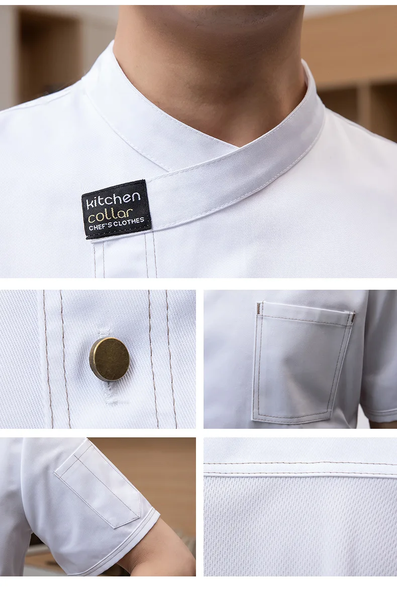 New Chef Jackets for Men Women Short Sleeve Cook Shirt Solid Chef Uniform Bakery Restaurant Waitress Waiter Uniform Tops