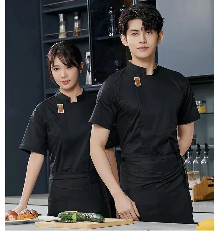 New Chef Jackets for Men Women Short Sleeve Cook Shirt Solid Chef Uniform Bakery Restaurant Waitress Waiter Uniform Tops