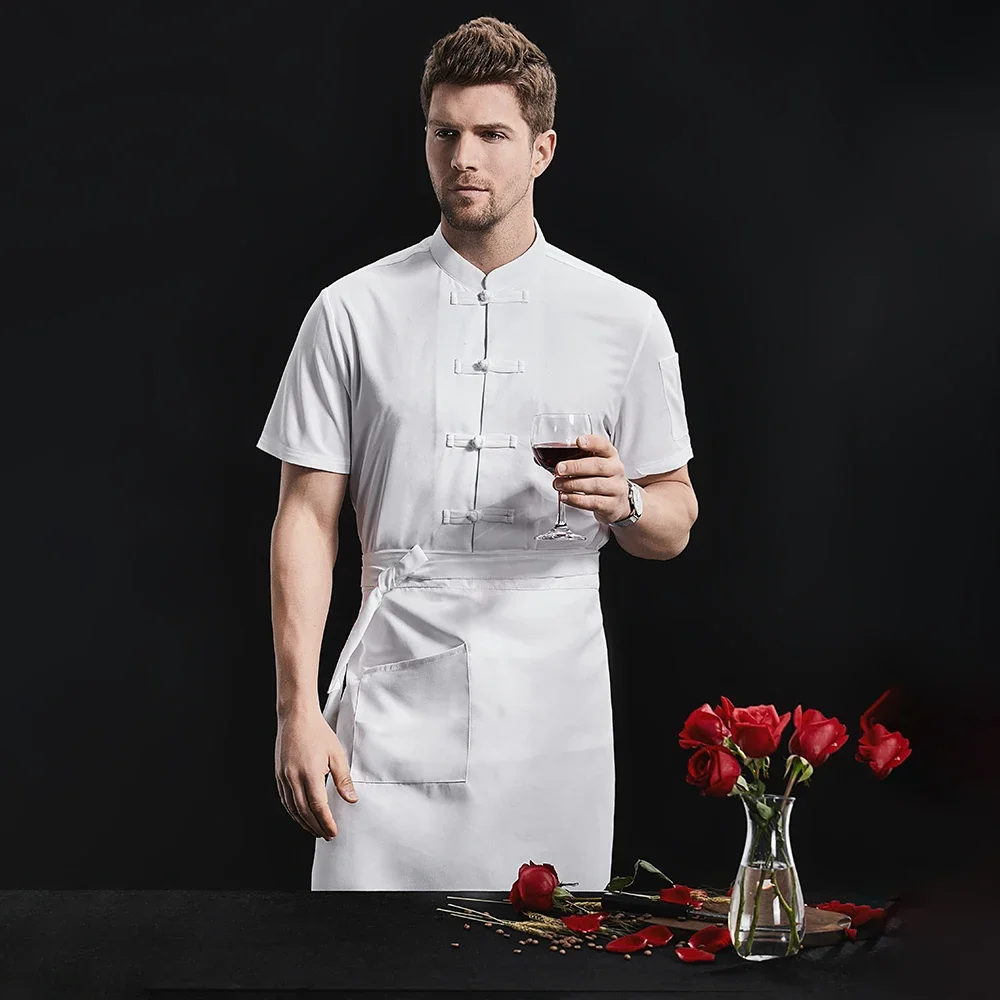 Breathable Unisex Chef Jacket Cotton Linen Restaurant Work Uniform Cooker Tee Tops Kitchen Baker Jacket Cook Waiter Work Wear
