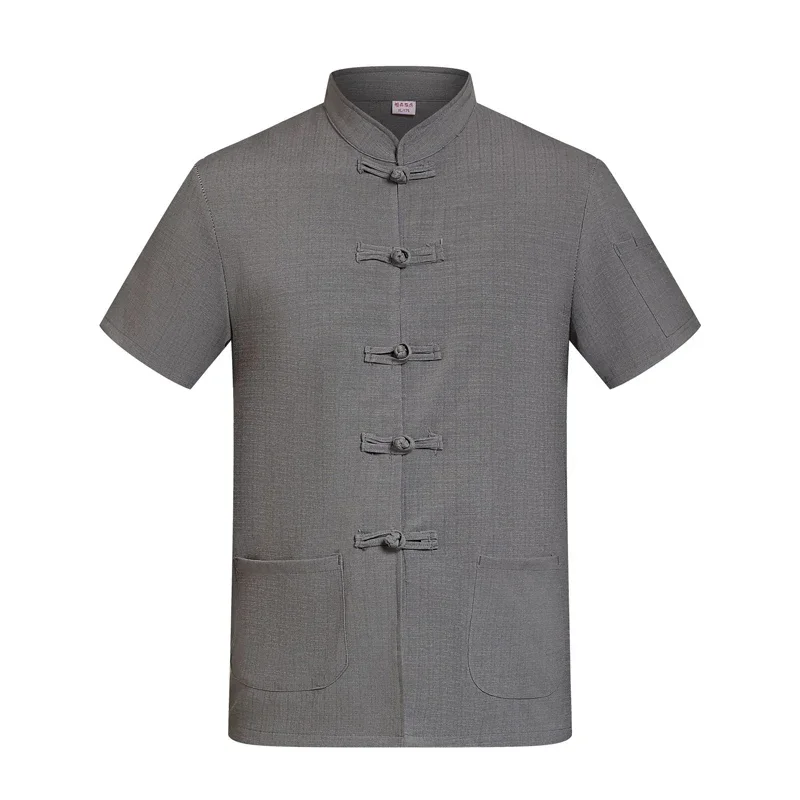 Breathable Unisex Chef Jacket Cotton Linen Restaurant Work Uniform Cooker Tee Tops Kitchen Baker Jacket Cook Waiter Work Wear