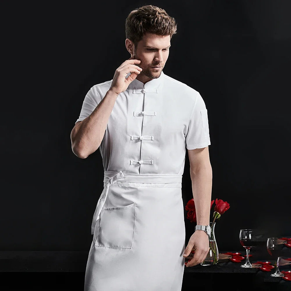 Breathable Unisex Chef Jacket Cotton Linen Restaurant Work Uniform Cooker Tee Tops Kitchen Baker Jacket Cook Waiter Work Wear